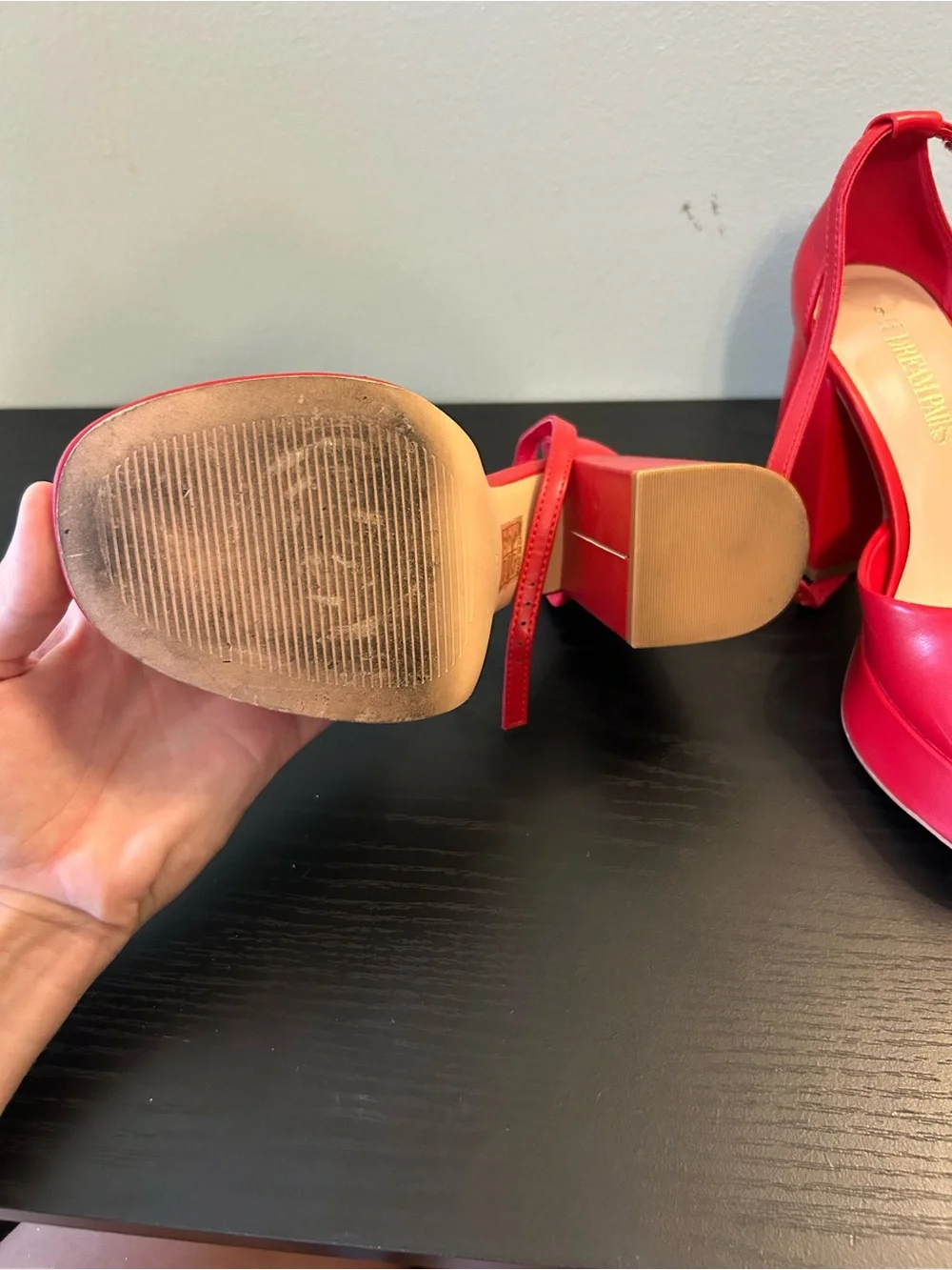 Dream Pairs Red Platform Almond-Toe Ankle-Strap Pumps
